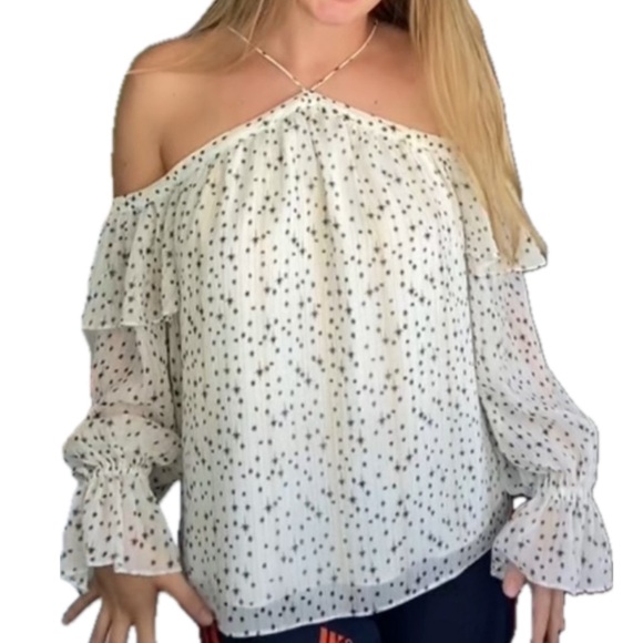 NWT 1.State Halter Neck Ruffle Cold Shoulder Blouse - Picture 1 of 13